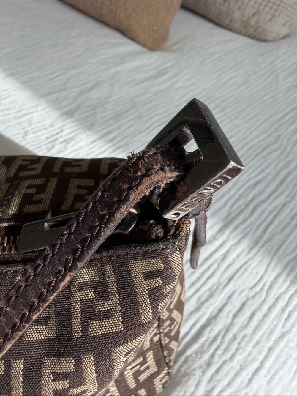 Vintage Fendi Zucca Zucchino Baguette Shoulder Bag, Authentic w/ COA - Picture 8 of 14